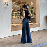 Retro Blue Wide-Leg Denim Jeans For Women, Autumn Supermarket Style