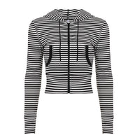 Striped Hoodie Coat Pocket Stitching Zipper Cardigan