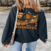Dark Grey Twisted Ribbed THANKFUL Printed Baggy Sweatshirt