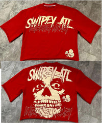 Red Harajuku-style T-shirt With Three-quarter Sleeves