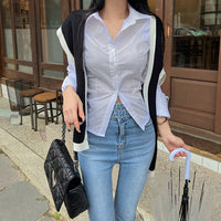 Elegant Gray Design Shirt With Long Sleeves A Turn-down Collar And A Side Slit