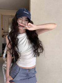 Hot Girl Style Irregular Pleated Slim Sleeveless Vest