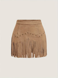 Womens Retro Rivet Tassel Mini Skirt