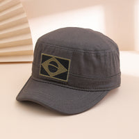 Cross-border Military Enthusiasts' Flat-top Baseball Cap With Embroidered Brazilian Flag, Curved Brim, Casual Mountain Climbing Beanie Hat