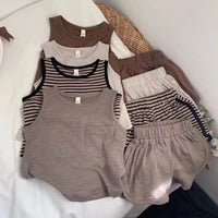 Internet Hot Korean Style Retro Mori Style Striped Vest Shorts