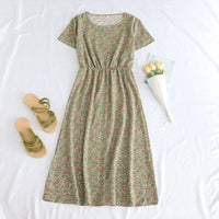 Printed Short-sleeve Waist-cinching Figure-flattering Dress For Petite Frames