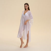 Chiffon Tassel Blouse Robe, Loose-fitting Sheer Sleepwear
