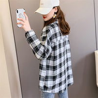 Plaid Long-sleeved Shirt Loose-fitting Versatile Outerwear Turn-down Collar Coat