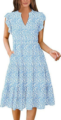 Summer Elegant Printed Dress With Ruffle Sleeves