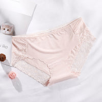 The New Ladies Ice Silk Non-sense Underwear Lace Thin Section Breathable Cotton Bottom Crotch Mid-waist Briefs