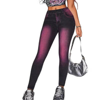 Womens High-Waisted Stretchy Slim-Fit Faux Denim Printed Pants