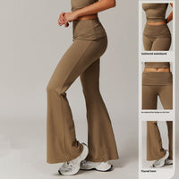 Wool Pleated Yoga Fold High Waist Running Sports Skinny Versatile Bell-bottom Pants