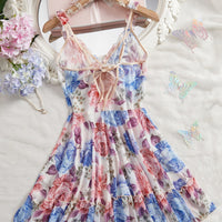 Fashionable Womens Floral Print V-Neck Slip Dress