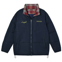 Cotton-padded Coat Stand Collar Plaid Stitching Thickened Coat