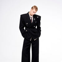 High-grade Light Luxury Metal Brooch Men's Tight Waist Crisp Wool Suit