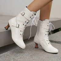 Comfortable Mid Heel Burnt Flower 40-50 Plus Size All-match Lace-up Low Tube Women's Boots