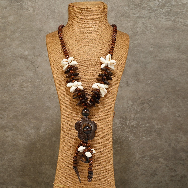 Retro Bohemian Ethnic Style Necklace Handmade Coconut Shell Multi-layer