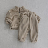 Spring Baby Double-sided Velvet Stand Collar Sports Suit