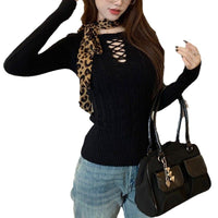 Fashion Design Long-sleeved Sweater Slim Slimming Hollow Elegant Bottoming Top Women