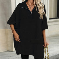 Women's Fashionable Mid-length Zipper And Lapel Sweater