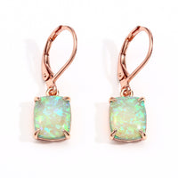 Rectangular Four-Claw Blue And White Opal Stud Earrings