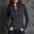 Women's Retro Stand Collar Half-Zip Long Sleeve