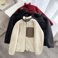 Couple's Autumn And Winter New Loose Zip Windproof Lamb Wool Coat For Women