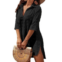 Dress With Three-quarter Sleeves Solid Color Sun-protective Beach Cover-up