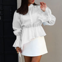 Fashionable Flared-Sleeve Irregular Short Shirt Top For Women