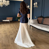 Womens Waist-cinching Short-sleeve Long Dress Set