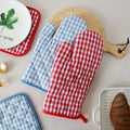 Cotton Yarn-dyed Plaid Baking Gloves Scald Preventing Met