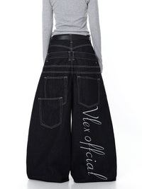 Womens American-Style Embroidered Button-Front Scissor-Cut Jeans