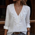 Women's Retro Ruffle-trimmed V-neck Shirt