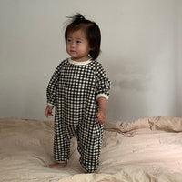 Autumn Newborn Baby Black And White Grid Loose Casual One-piece