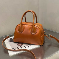 Versatile Genuine Leather Exquisite Hand-held Crossbody Mini Small Bowling Bag