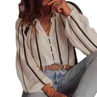 Bubble-sleeve Geometric-patterned Sheer Button-up Shirt