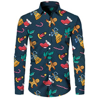 Funny Christmas Theme Digital 3D Printing Men's Button Lining Casual Long Sleeve