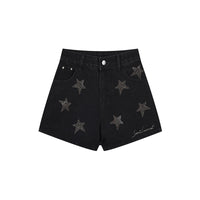 Women's Fashionable High Waist Casual Slim-fit Rhinestone Denim Shorts