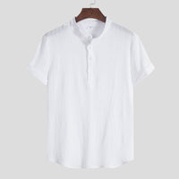Men's Cotton Linen Shirt Stand Collar