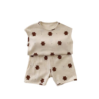Children's Sleeveless Suit Korean Cute Printed Cotton Baby Two-piece Set