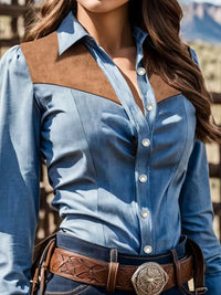 Women'S Western Patchwork Long Sleeve Shirt