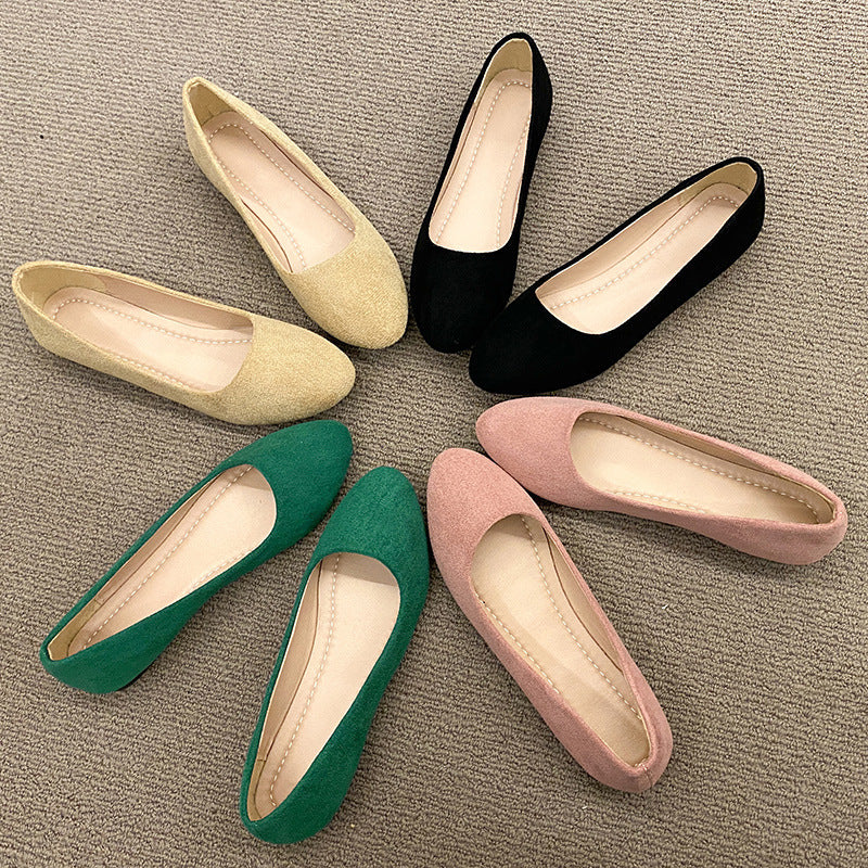 Women's Flat Solid Color Pointed Low Heel Lazy Wild Candy Color Round Toe Cloth Shoes