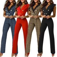 V-neck Houndstooth Jumpsuit Professional Wear Women