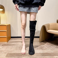 Over-the-knee Folding Long Tube Two-way Wear Boots With Chunky Heels Women's Thick Bottom