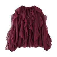 Womens Western-style Clothing V-neck Layered-design Blouse