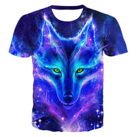 3D Purple Wolf Head Printed Children's Short Sleeve T-Shirt Europe And America