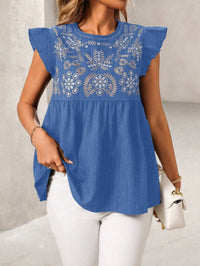 Ethnic Style Embroidered Straight Shoulder Flutter Sleeve Fashion Casual Short Shirt
