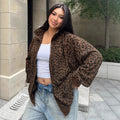 Casual Leopard Print Corduroy Zip-up Long Sleeve Sweatshirt For Women