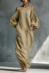 Long-sleeve Off-shoulder Midi Dress Mid-waist Pullover Style