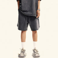 American Style Retro Washed Side Slit Drawstring Shorts